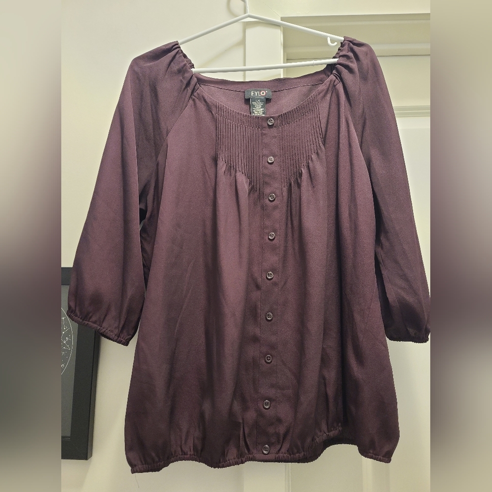 FYLO Purple Relaxed 3/4 Sleeve Blouse